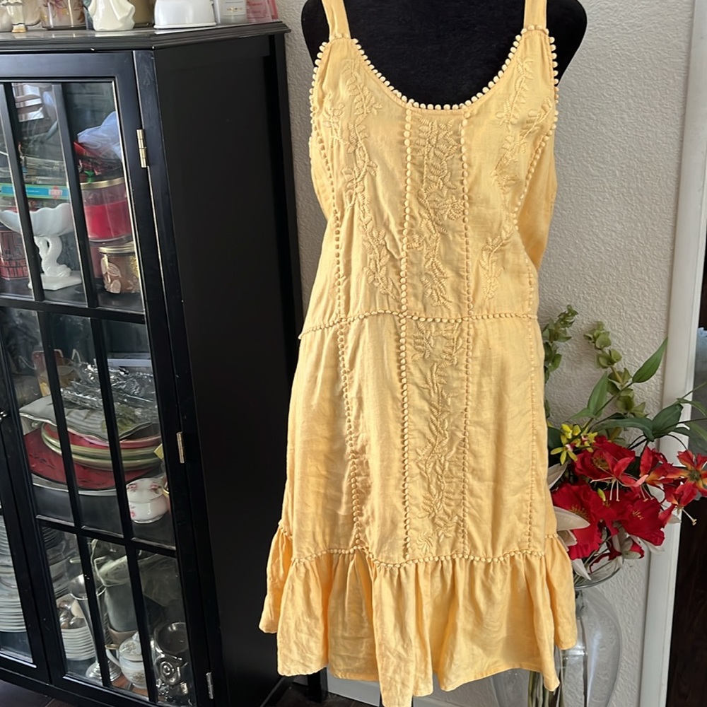 Magaschoni yellow lined shell dress 100% cotton size large
